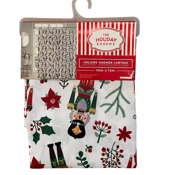Christmas NUTCRACKER Fabric Shower Curtain Holiday 70x72 Festive Holiday NEW - Picture 2 of 7